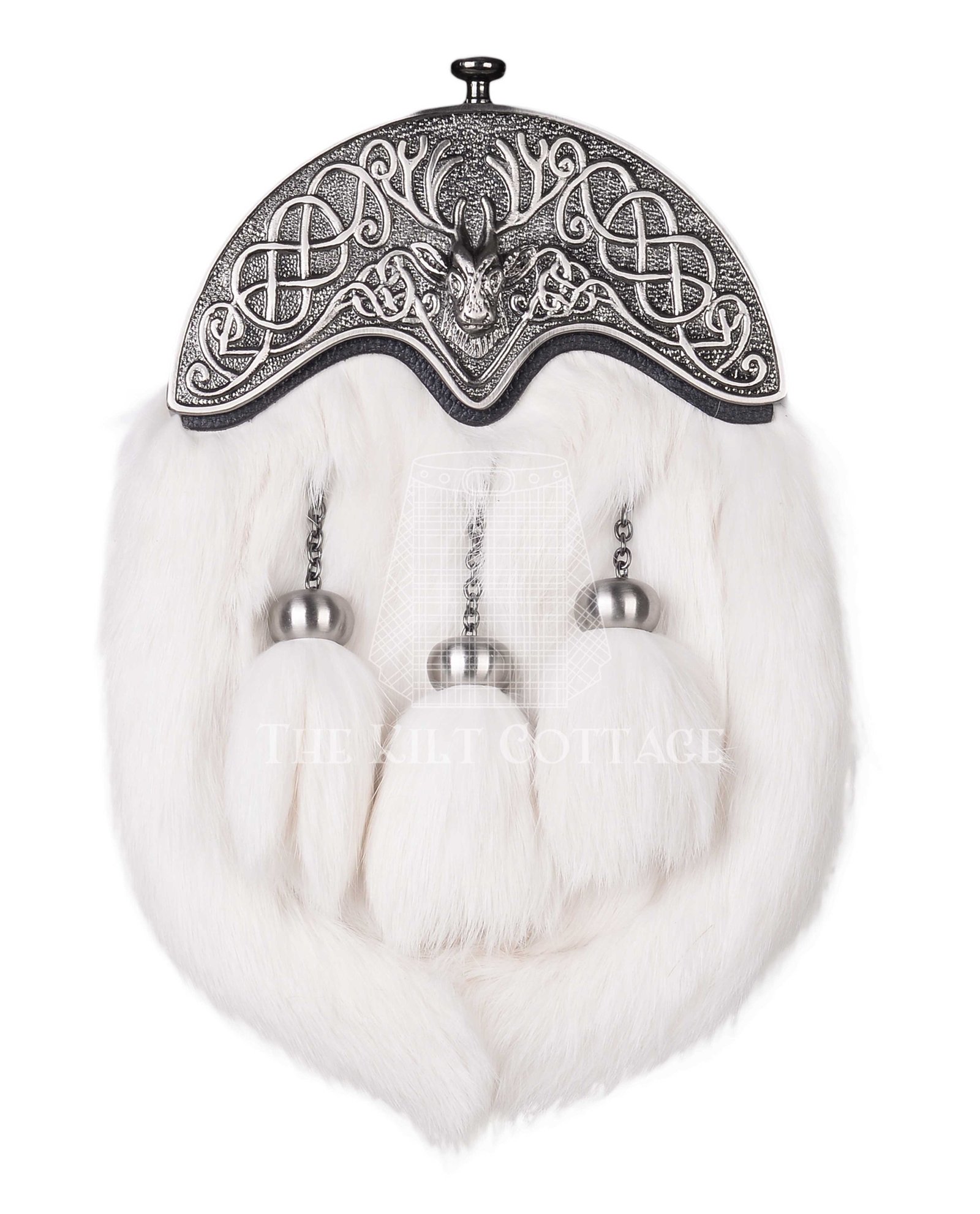 Nickle Brushed Stag Head White Rabbit Fur Full Dress Sporran Nickle Brushed Stag Head White Rabbit Fur Full Dress Sporran