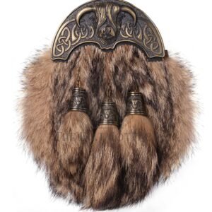 Brass Highland Cow Coyote Fur Full Dress Sporran
