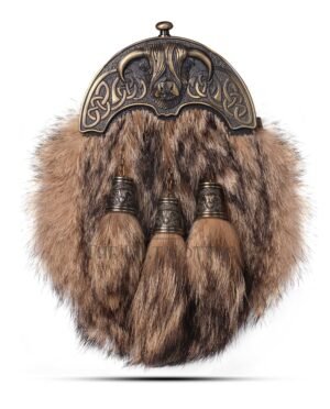 Brass Highland Cow Coyote Fur Full Dress Sporran