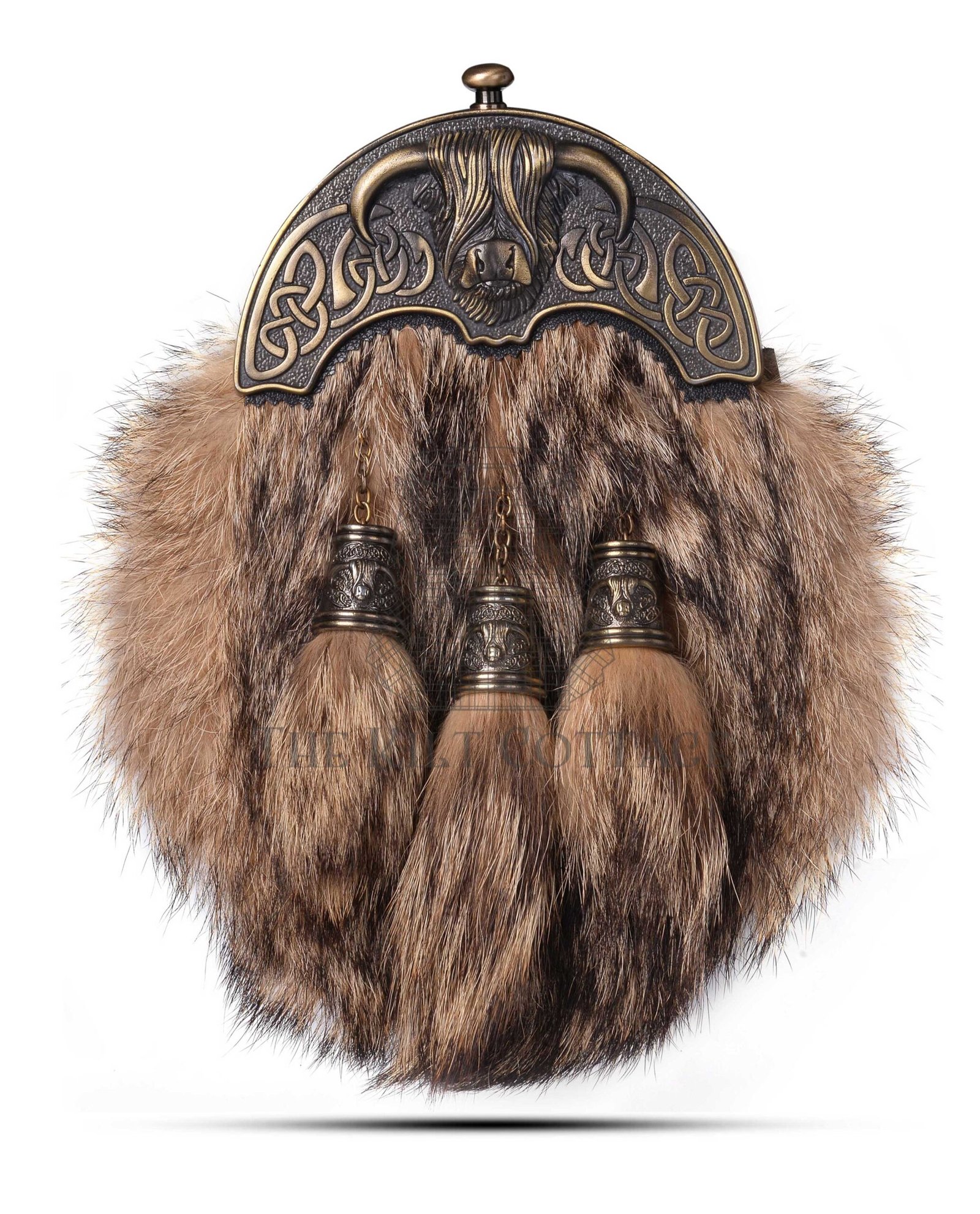 Brass Highland Cow Coyote Fur Full Dress Sporran