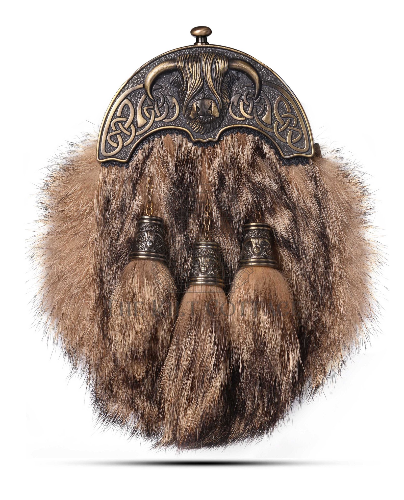 Brass Highland Cow Coyote Fur Full Dress Sporran Brass Highland Cow Coyote Fur Full Dress Sporran