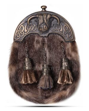 Brass Highland Cow Seal Fur Full Dress Sporran