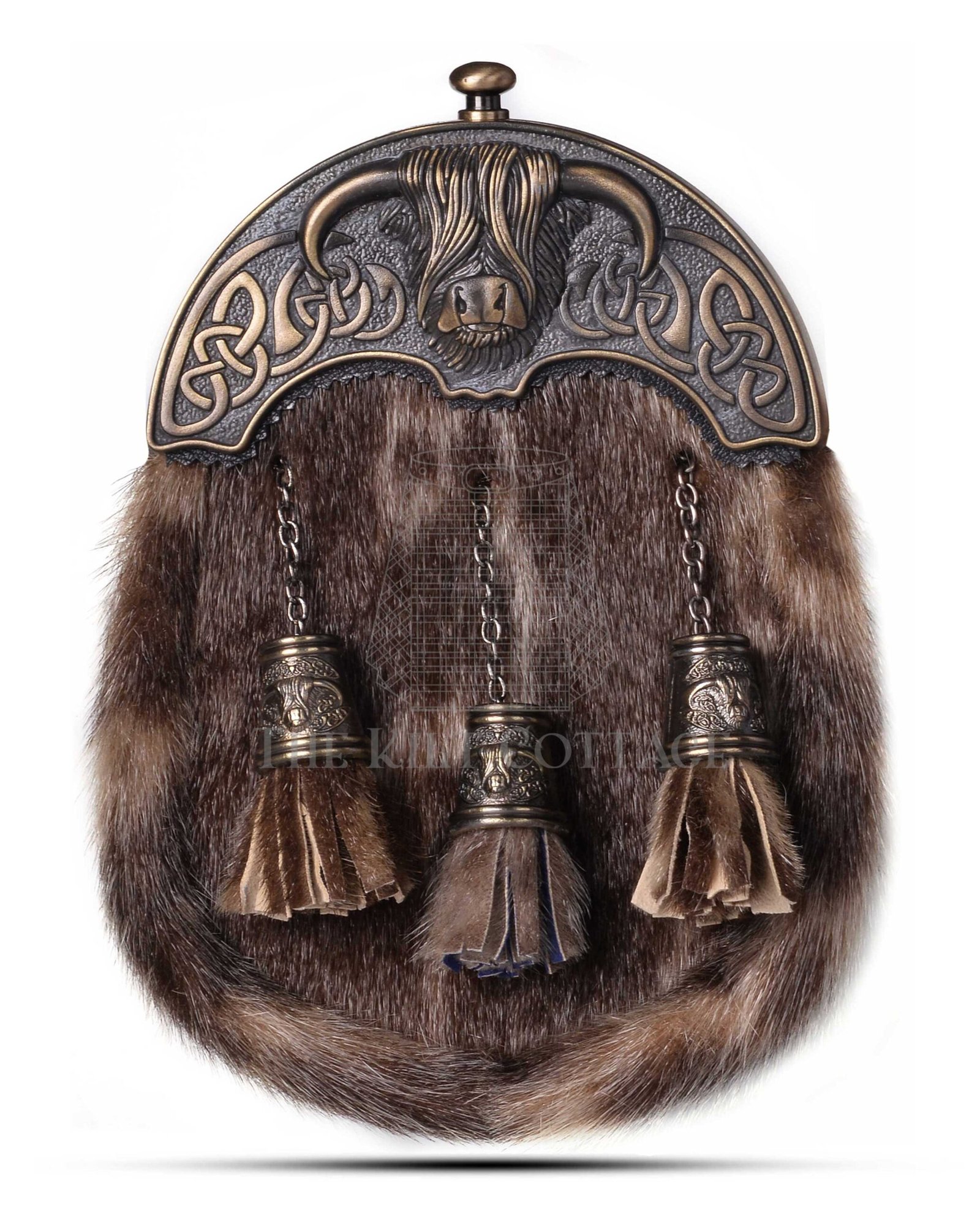 Brass Highland Cow Seal Fur Full Dress Sporran