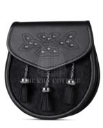 Single Celtic Knot Embossed Black Bovine Fur Semi Dress Sporran