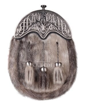 Nickle Brushed Stag Head Seal Fur Full Dress Sporran