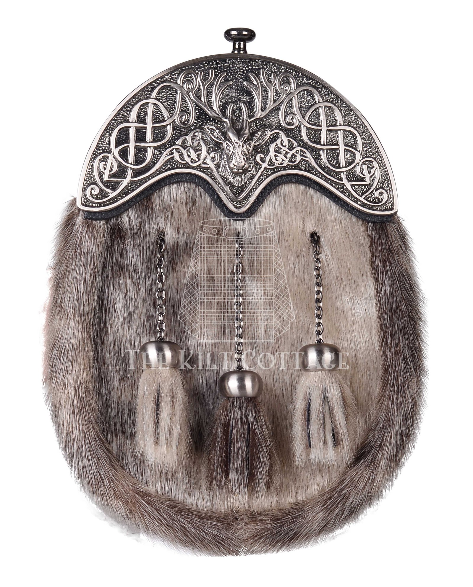 Nickle Brushed Stag Head Seal Fur Full Dress Sporran Nickle Brushed Stag Head Seal Fur Full Dress Sporran