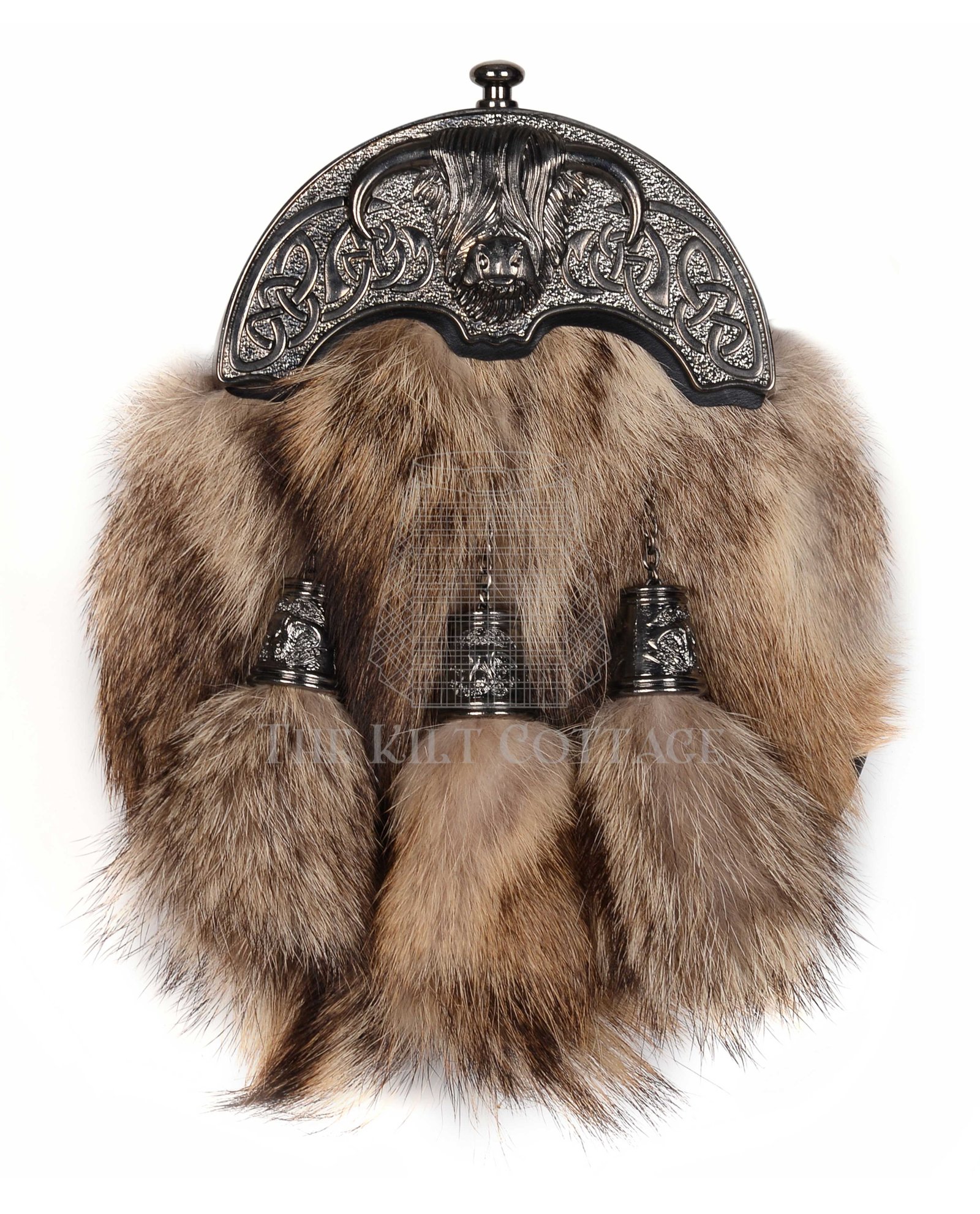 Nickle Brushed Highland Cow Coyote Fur Full Dress Sporran Nickle Brushed Highland Cow Coyote Fur Full Dress Sporran
