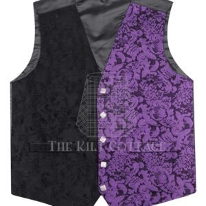 Black & Purple Barcode Tartan 5 Buttons Argyll Waistcoat