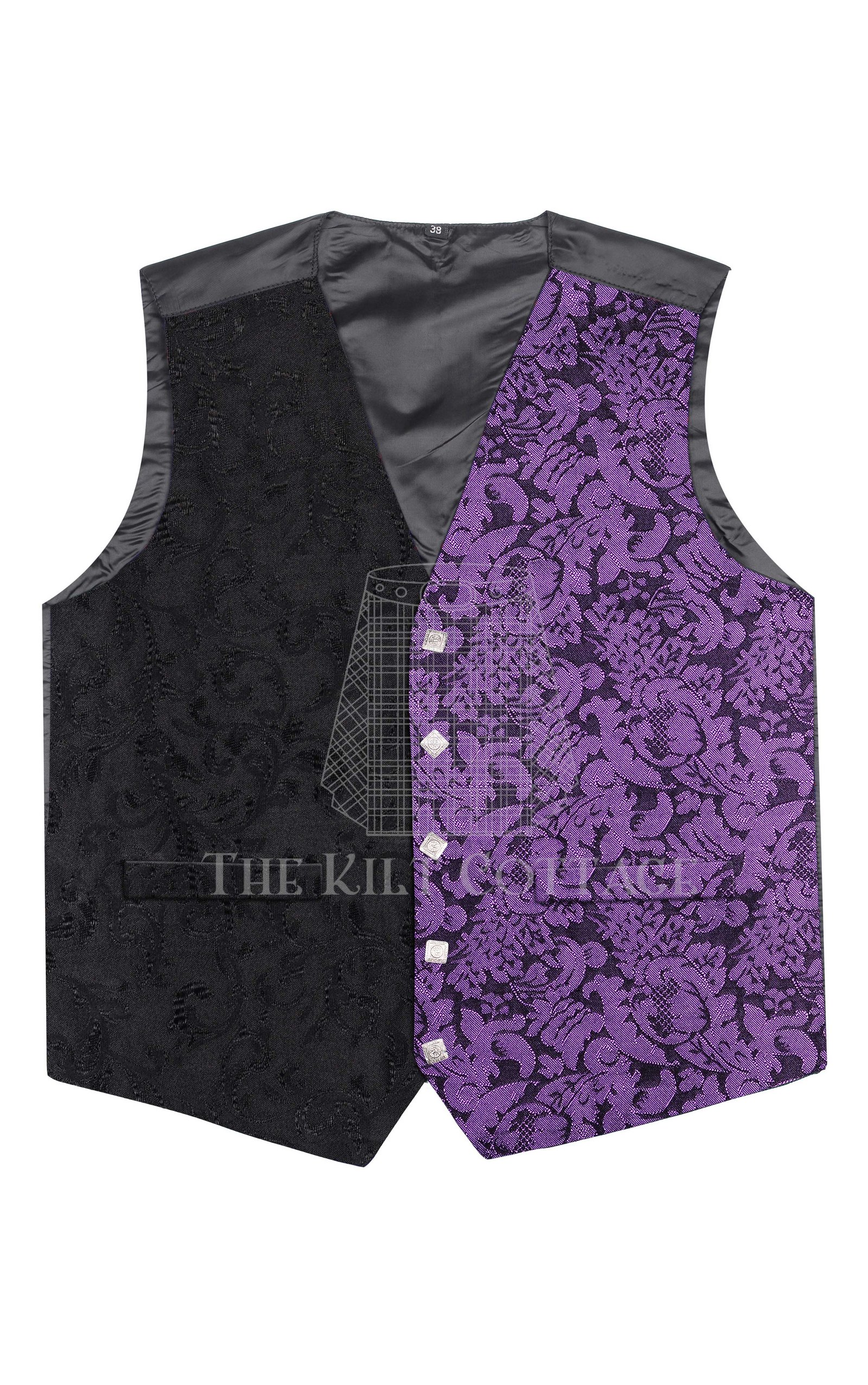 Black & Purple Barcode Tartan 5 Buttons Argyll Waistcoat Black & Purple Barcode Tartan 5 Buttons Argyll Waistcoat