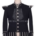 Black Melton Wool Silver Braided Scottish Military Piper Doublet