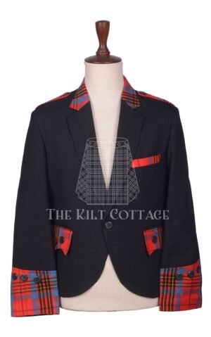 Black Serge Wool and Tartan Hybrid Scottish Kilt Jacket