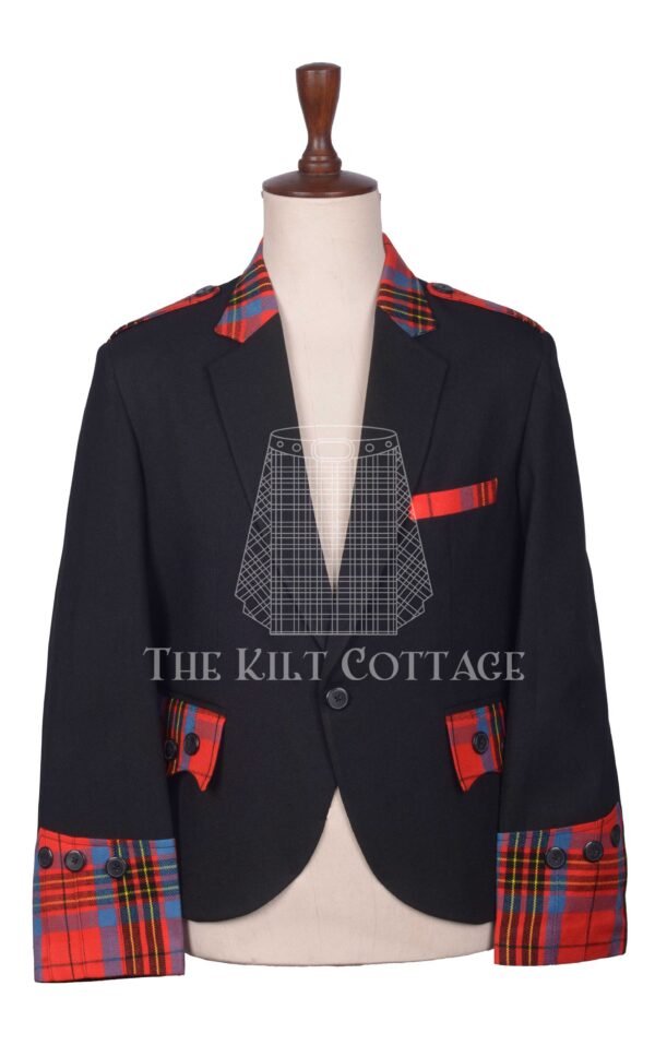 Black Serge Wool and Tartan Hybrid Scottish Kilt Jacket