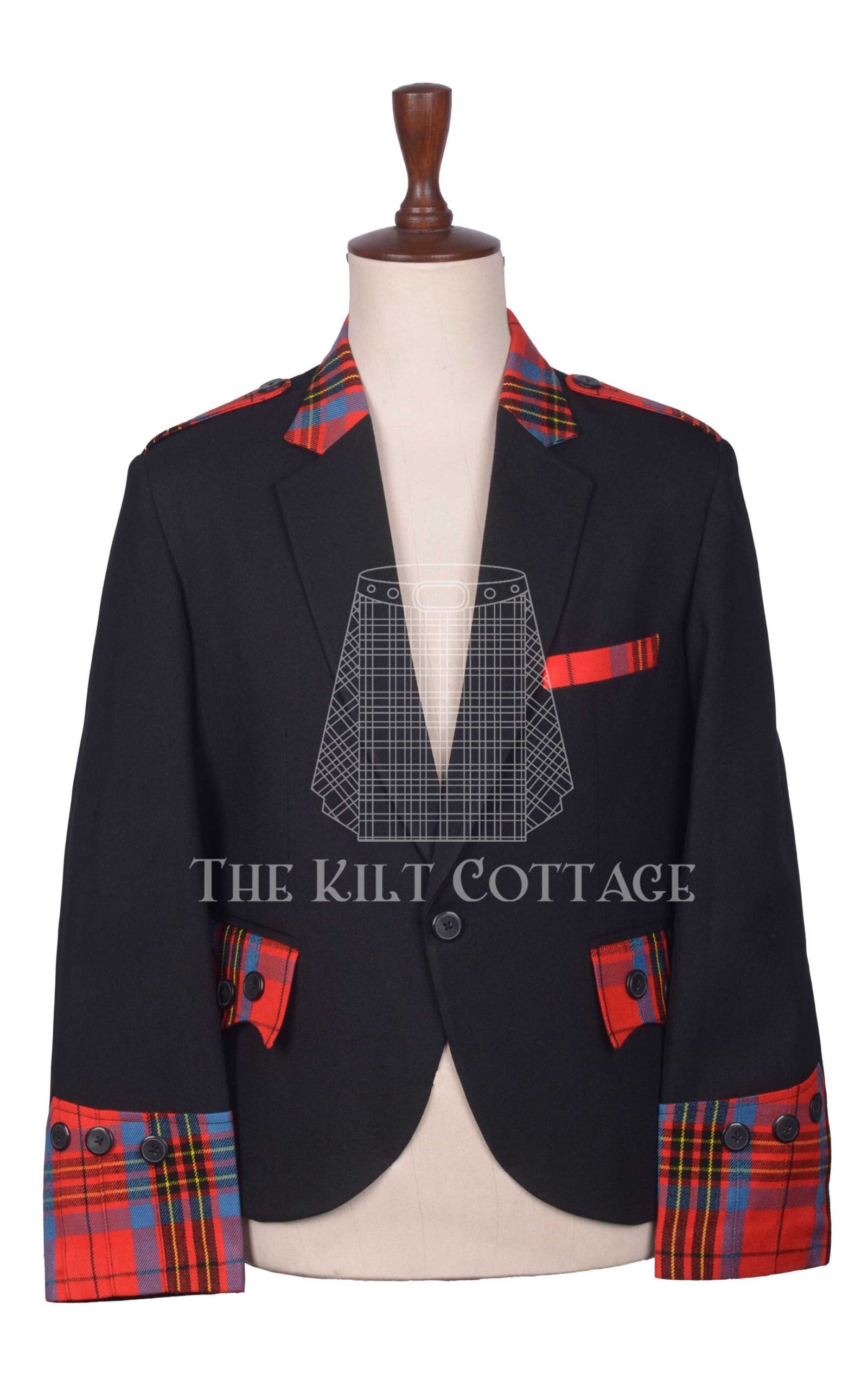 Black Serge Wool and Tartan Hybrid Scottish Kilt Jacket