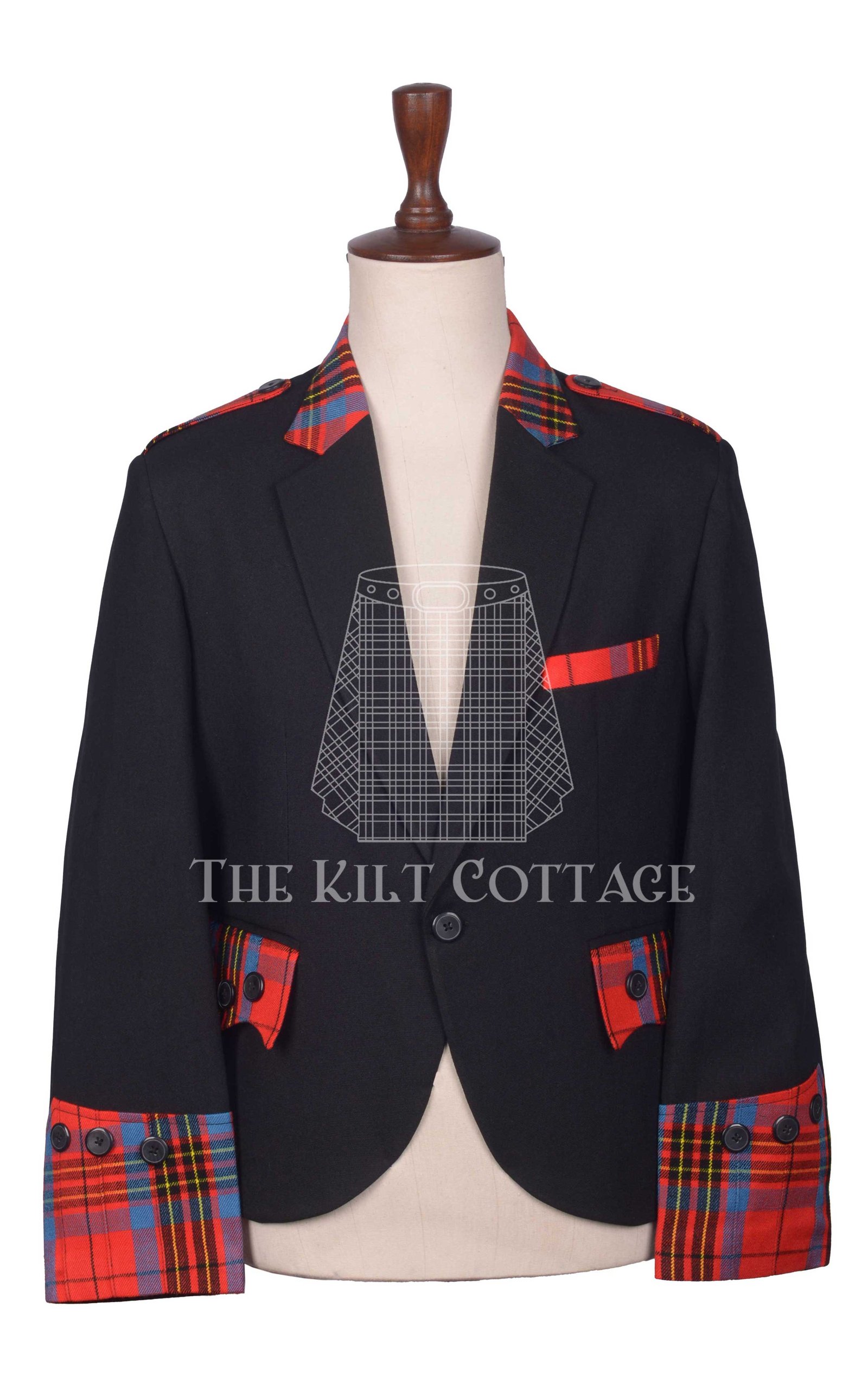 Black Serge Wool and Tartan Hybrid Scottish Kilt Jacket Black Serge Wool and Tartan Hybrid Scottish Kilt Jacket