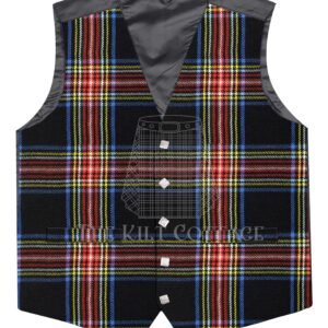 Black Stewart Tartan 5 Buttons Argyll Waistcoat