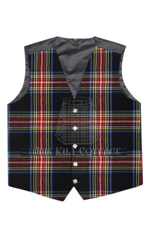 Black Stewart Tartan 5 Buttons Argyll Waistcoat