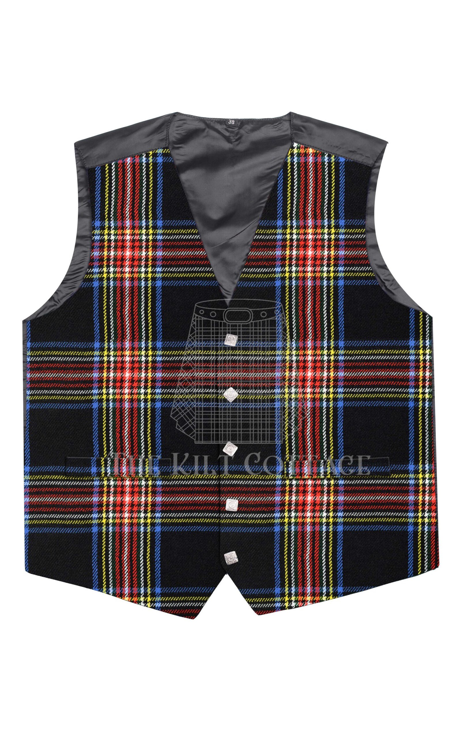 Black Stewart Tartan 5 Buttons Argyll Waistcoat