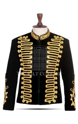 Black Velvet Gold Braided Military Hussar Jacket