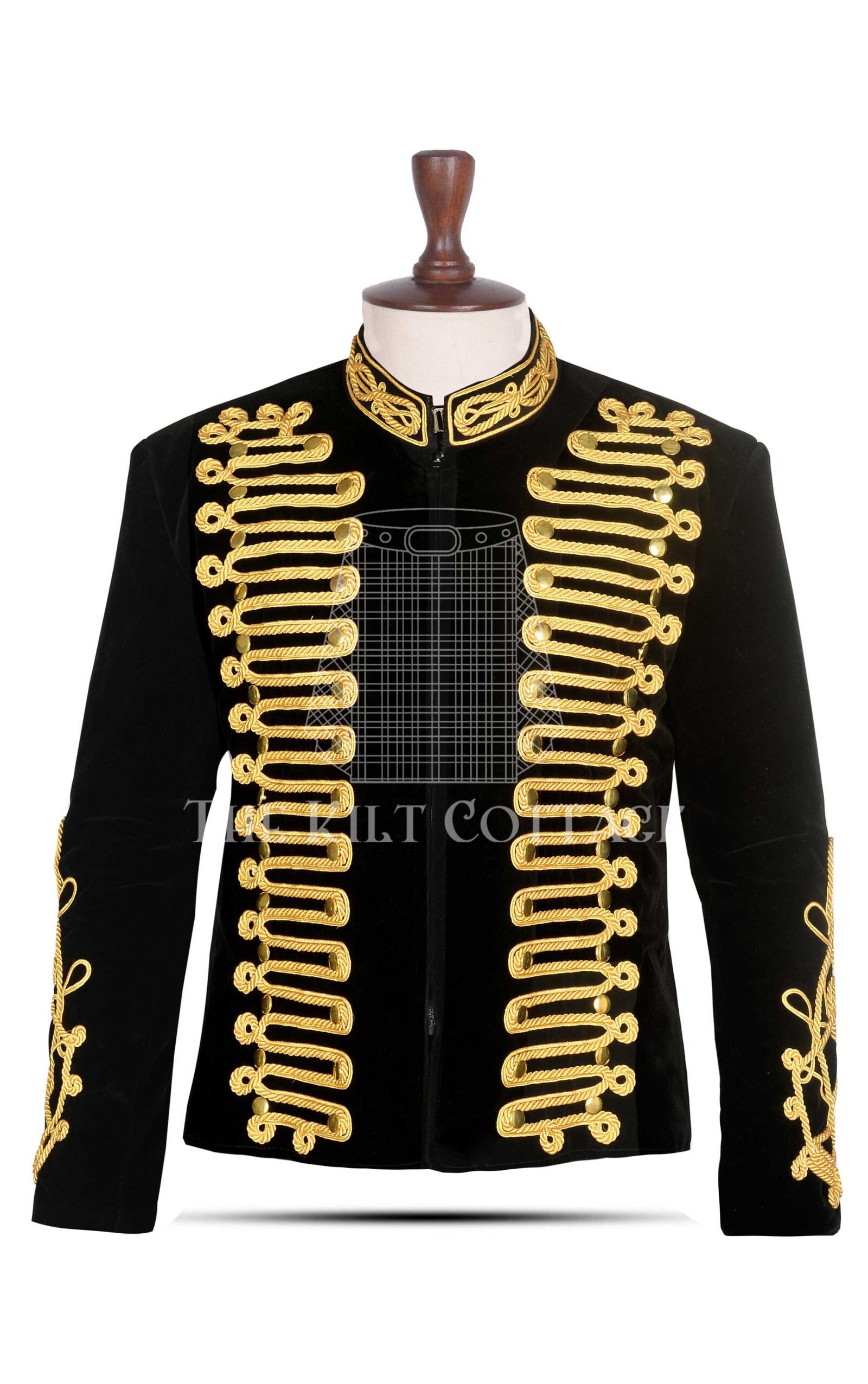 Black Velvet Gold Braided Military Hussar Jacket