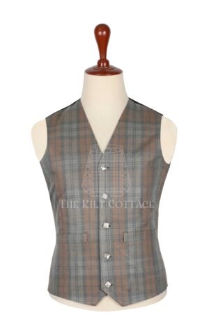 Black Watch Weathered Tartan 5 Buttons Argyll Waistcoat