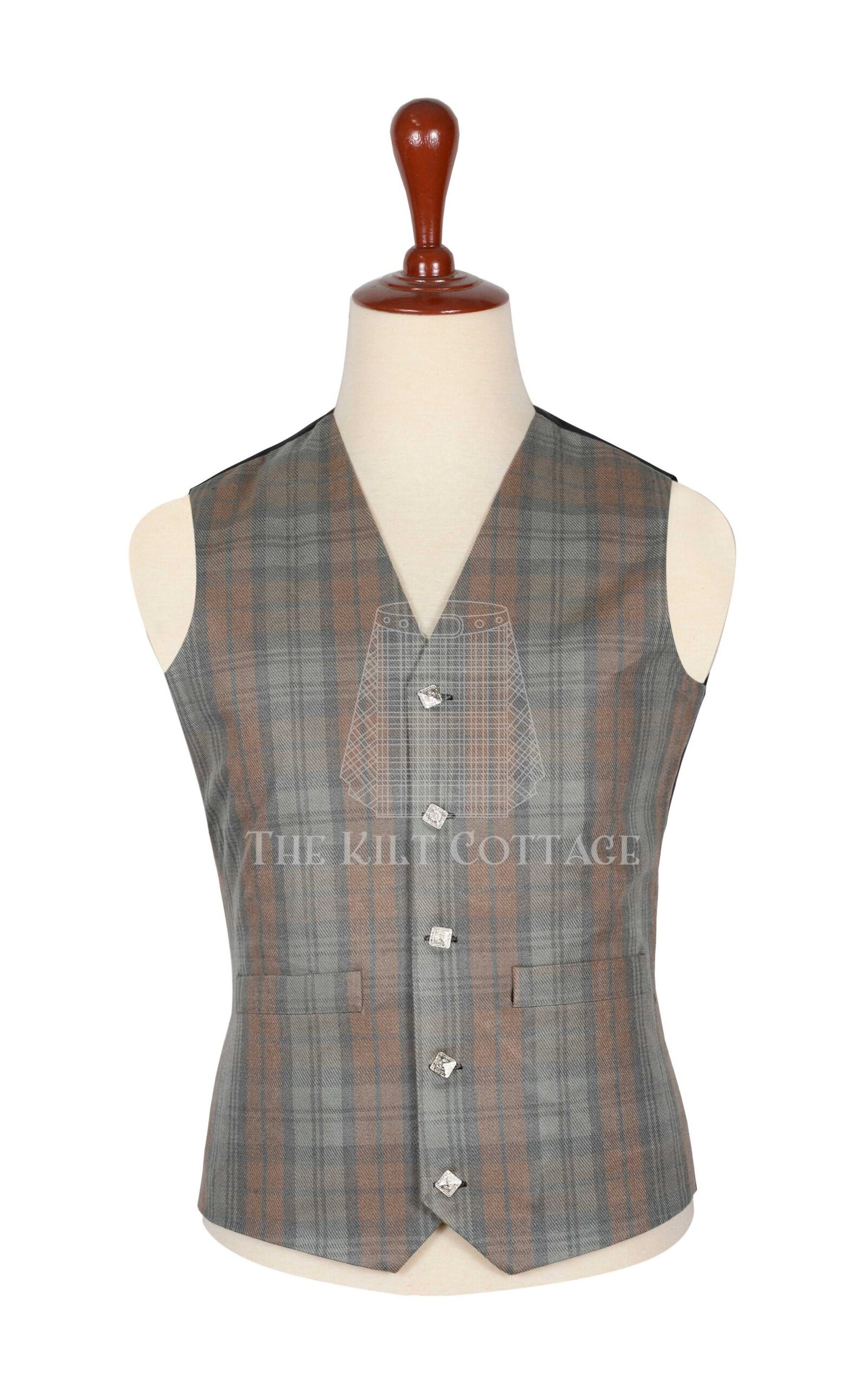 Black Watch Weathered Tartan 5 Buttons Argyll Waistcoat