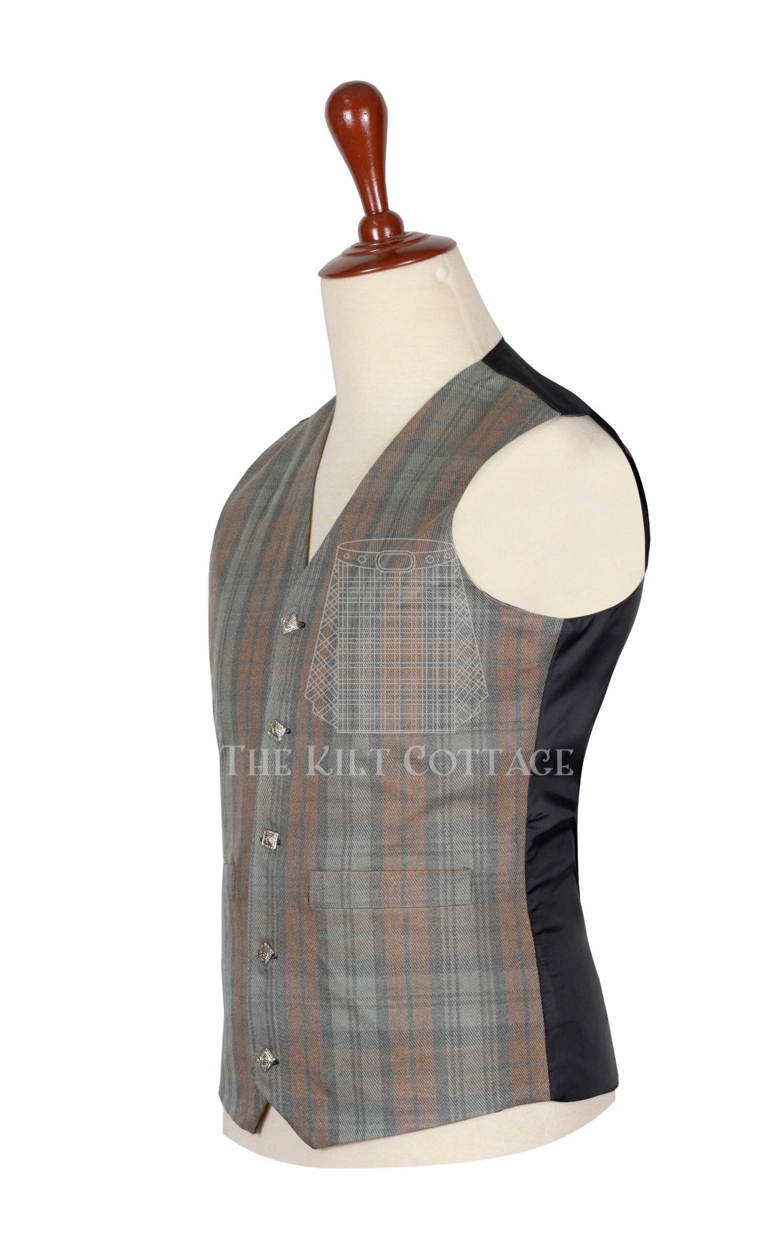 Black Watch Weathered Tartan 5 Buttons Argyll Waistcoat