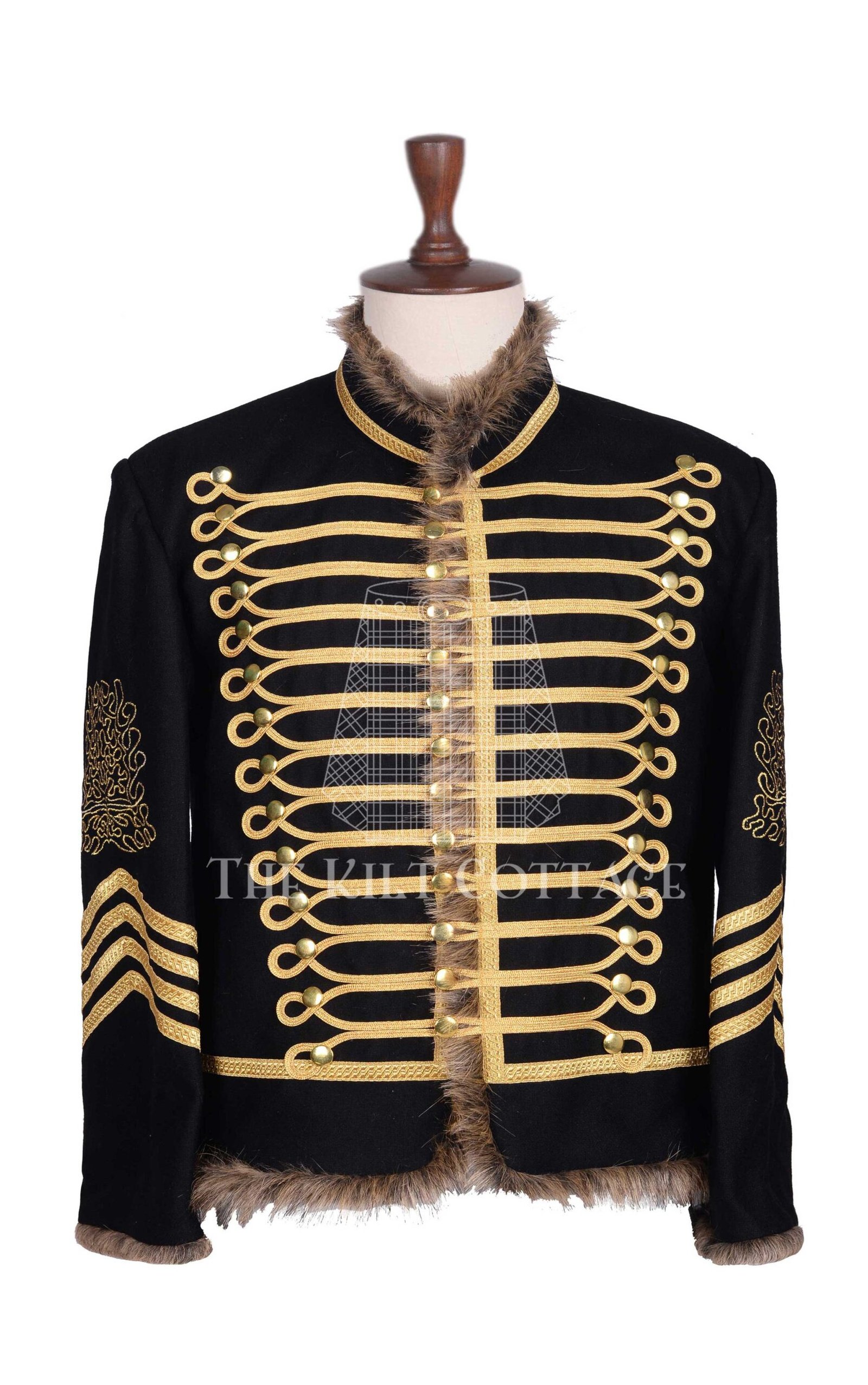 Black Wool Gold Braided Military Hussar Jacket
