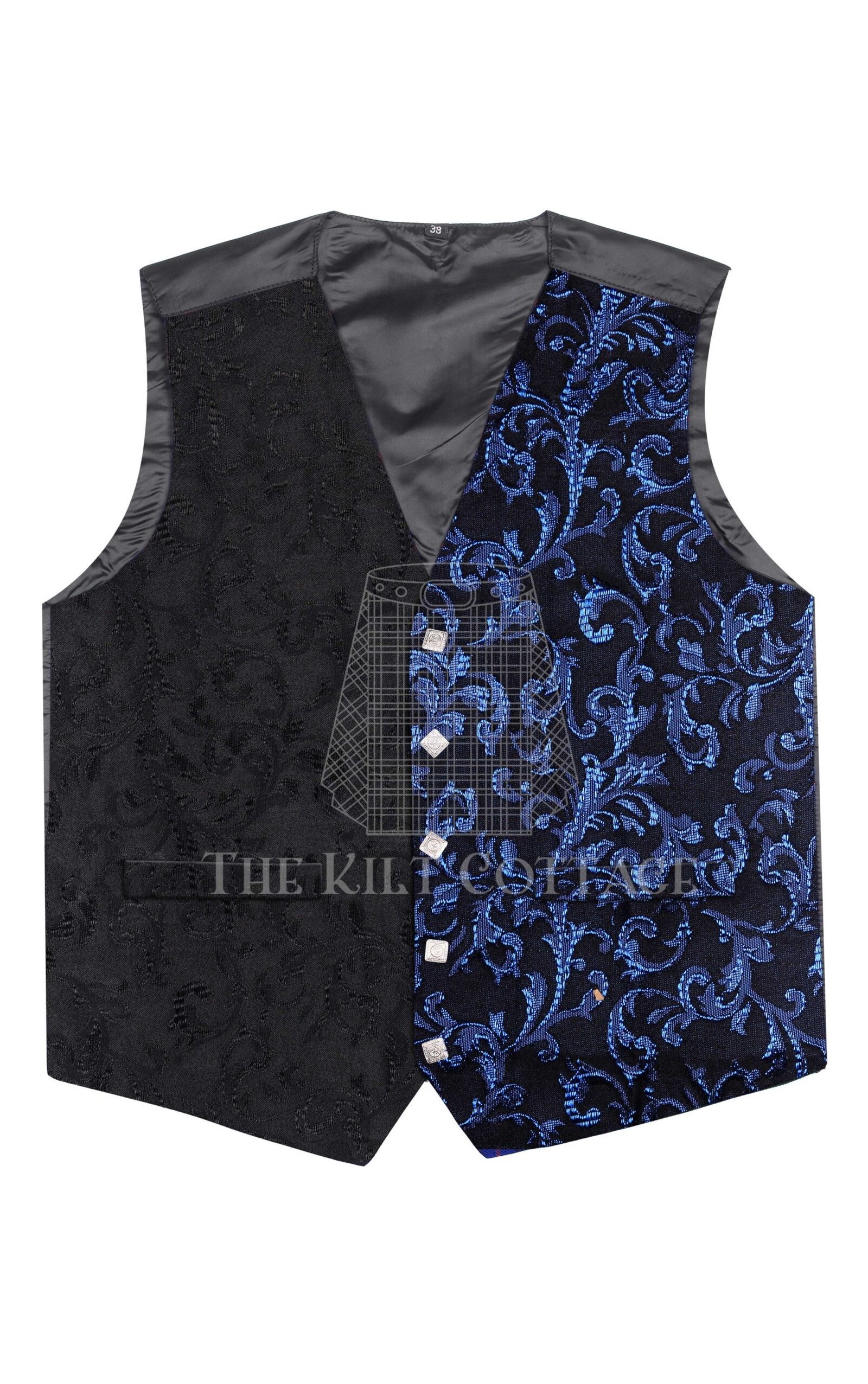 Blue Barcode Tartan 5 Buttons Argyll Waistcoat