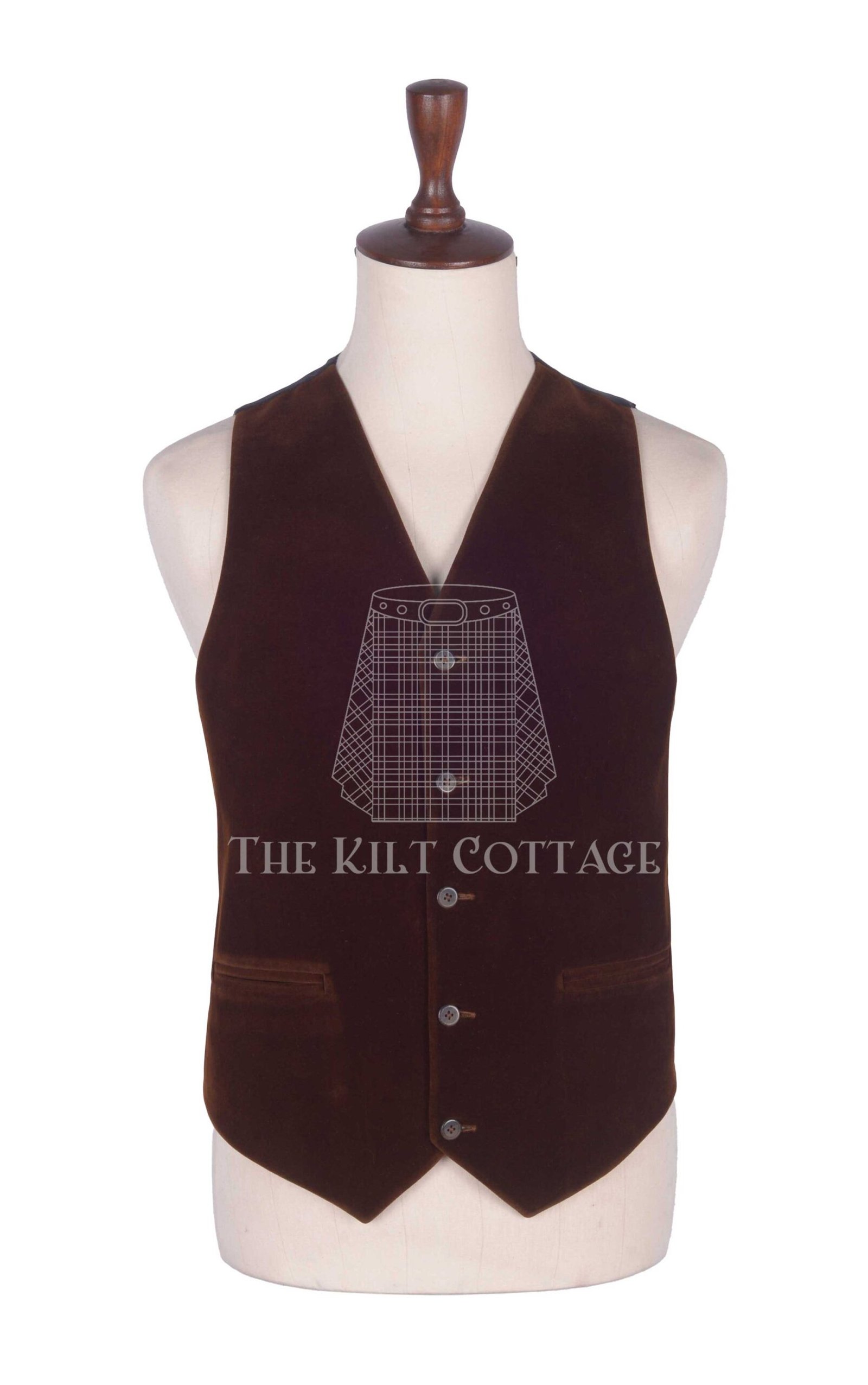 Brown Velvet 5 Buttons Argyll Waistcoat