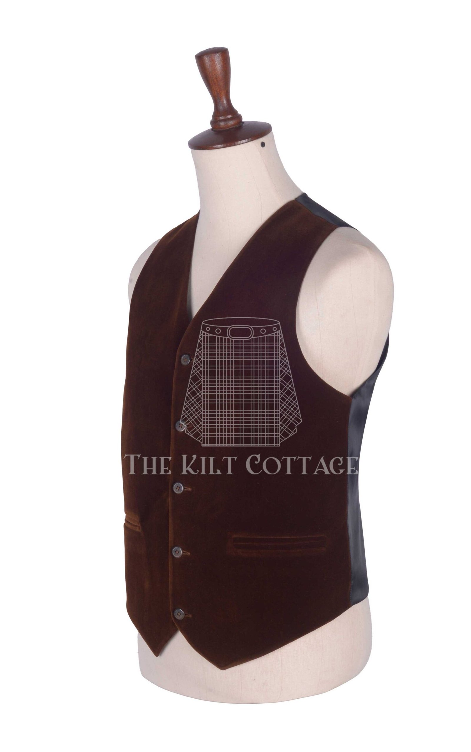 Brown Velvet 5 Buttons Argyll Waistcoat