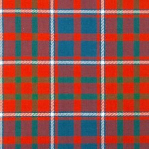 “Cameron of Lochiel Ancient Tartan Fabric: orangey‑red base with blue, green & white in 100% wool — perfect for kilts, jackets & crafts.”