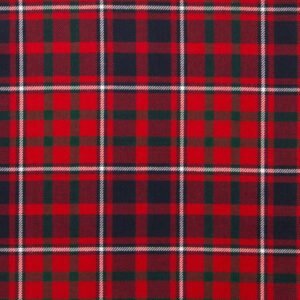 “Cameron of Lochiel Modern Tartan Fabric: bold red and blue base with green and white overchecks in 100% wool—ideal for kilts, jackets & décor.”