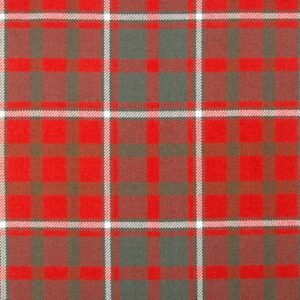 “Cameron of Lochiel Weathered Tartan Fabric: muted red, slate blue, khaki & white in 100% wool—ideal for kilts, jackets & home décor.”