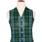 Features authentic Campbell Ancient tartan in soft green and blue tones Made from a wool-blend fabric for comfort, structure, and durability Traditional Argyll style with 5-button front, V-neck, and pointed hem Fully lined interior and adjustable back strap for a tailored fit Suitable for kilts, trews, or dress trousers
