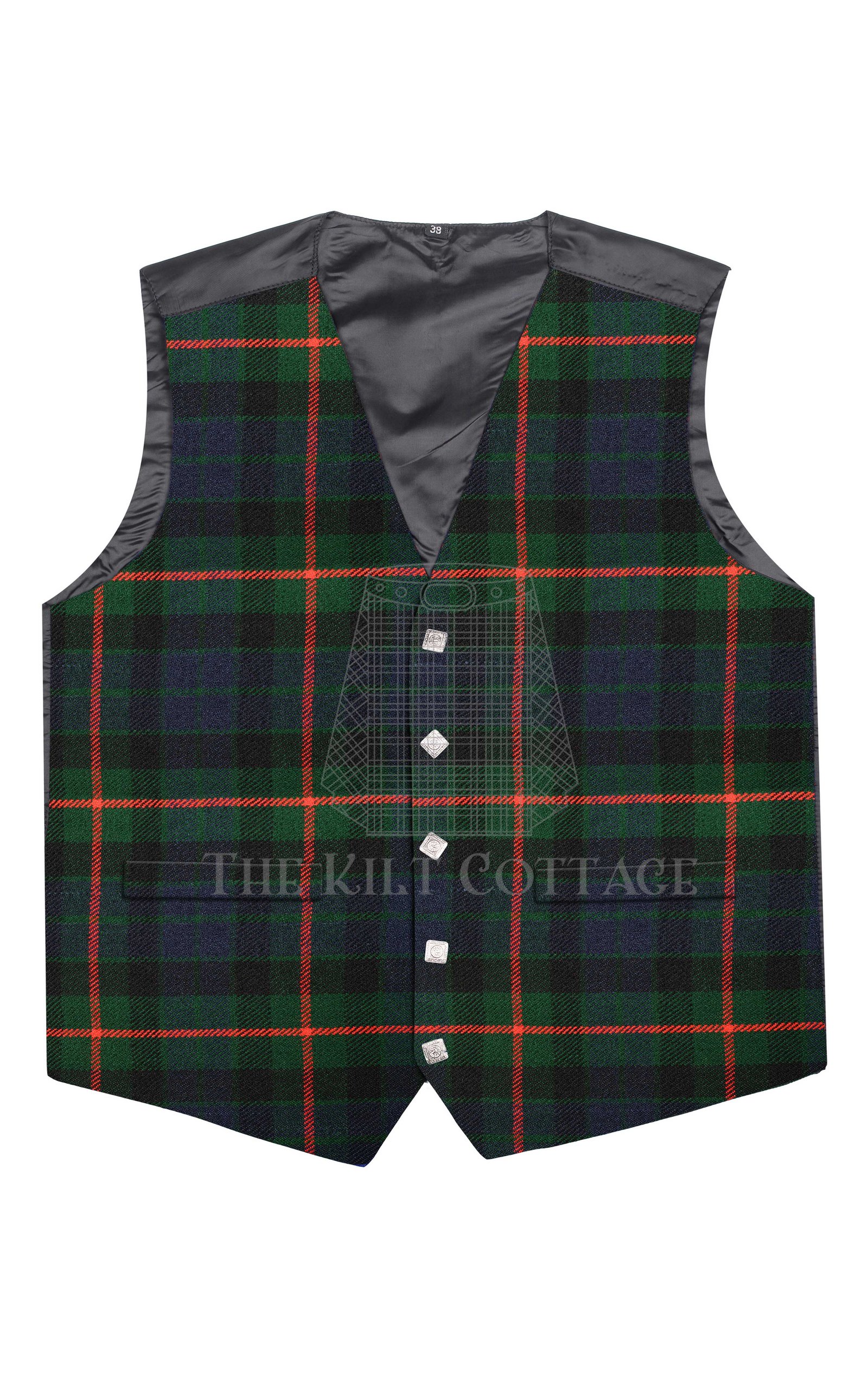 Features the rich and bold Gunn Modern tartan in green, navy, and red Made from premium wool-blend fabric for durability and comfort Argyll cut with 5-button front, V-neckline, and pointed hem Fully lined interior for comfort and structured wear Adjustable back strap for a personalized, secure fit Features the rich and bold Gunn Modern tartan in green, navy, and red Made from premium wool-blend fabric for durability and comfort Argyll cut with 5-button front, V-neckline, and pointed hem Fully lined interior for comfort and structured wear Adjustable back strap for a personalized, secure fit
