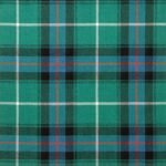 MacDonald of the Isles Hunting Tartan Fabric showcases deep greens, rich blues, and black accents in a traditional hunting sett—ideal for kilts, outdoor garments, and heritage-inspired décor.