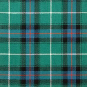 MacDonald of the Isles Hunting Tartan Fabric showcases deep greens, rich blues, and black accents in a traditional hunting sett—ideal for kilts, outdoor garments, and heritage-inspired décor.