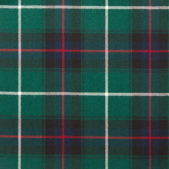 MacDonald of the Isles Hunting Modern Lightweight Tartan is a green-based tartan with shades of blue. Woven using 100% Pure New Acrylic Wool this tartan is available for made to measure products, accessories, soft furnishings and craft projects. Made here in our mill in Selkirk, Scotland. MacDonald of the Isles Somerled of the Isles, founder of Clan Donald, expelled the Norsemen from the Isles in the 12th century. He was killed in 1164 when engaged in the battle against King Malcolm IV. John, son of Angus Og, who supported Robert the Bruce, took the title of "Lord of the Isles.