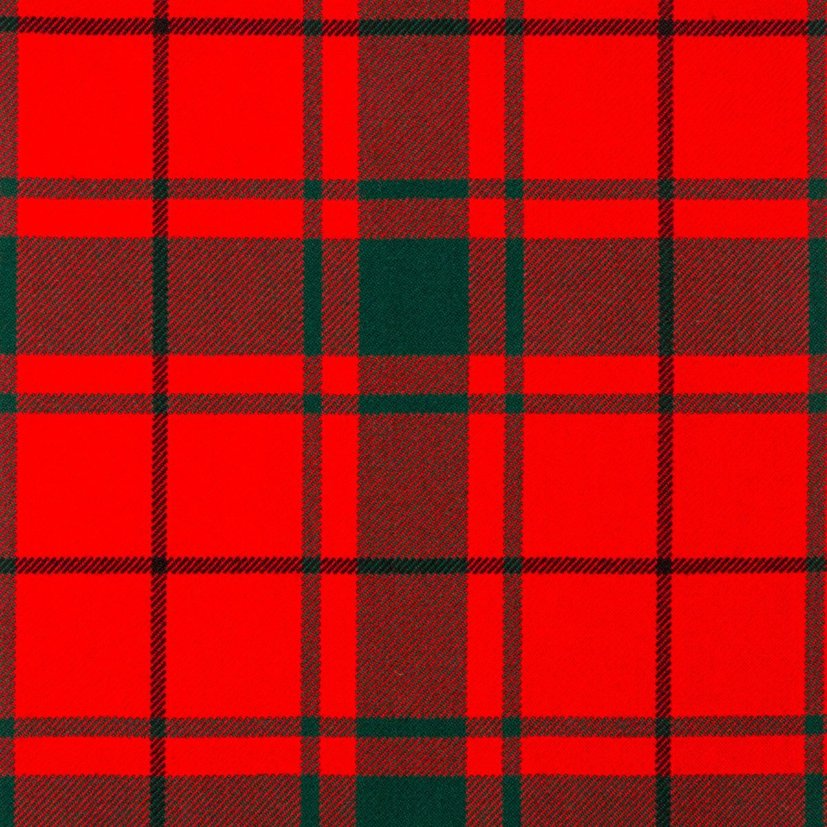 MacDonald of the Isles Red Modern Heavyweight Tartan is a bright red-based tartan fabric with green overchecks.