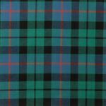 Morrison Green Ancient Tartan Fabric showcases earthy green, blue, and red tones in a traditional plaid—ideal for kilts, crafts, and décor.