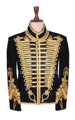 Premium Hand Braided Black Wool Gold Braided Jacket