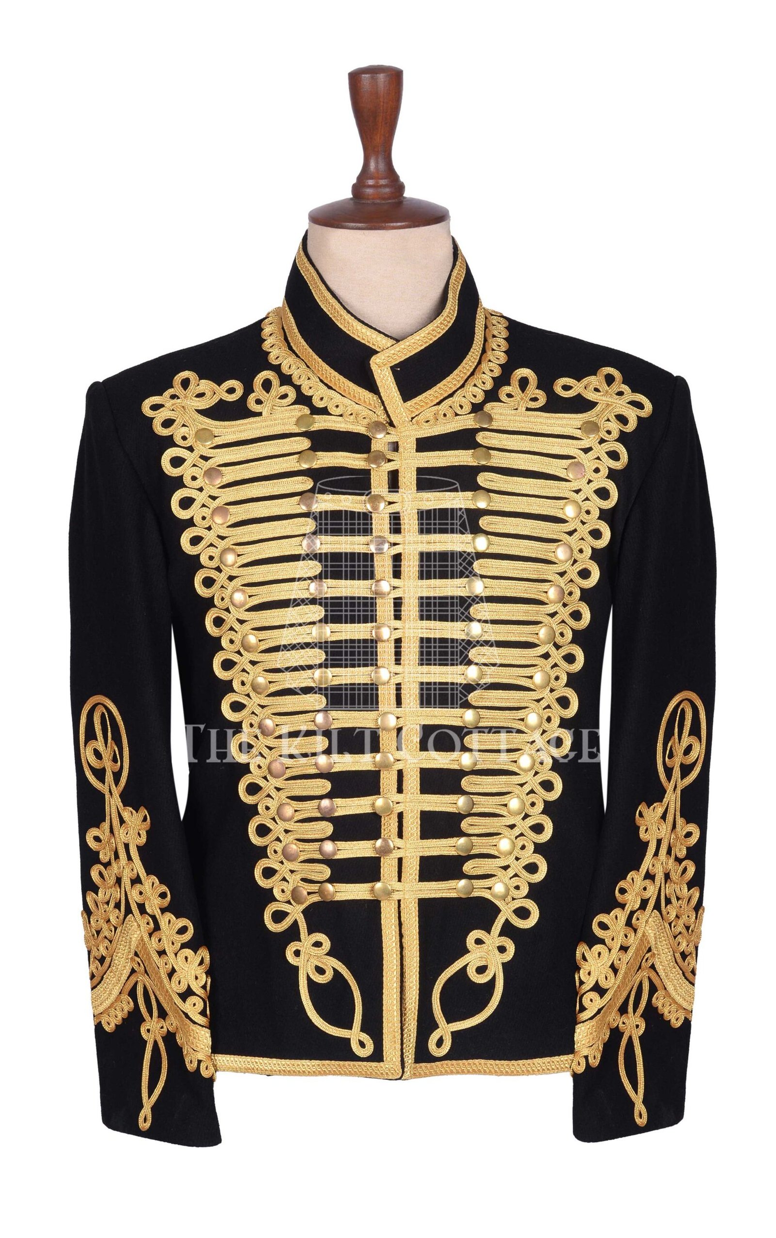 Premium Hand Braided Black Wool Gold Braided Jacket