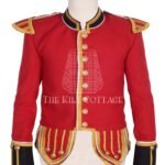 Red Gold Melton Wool Scottish Military Piper Doublet