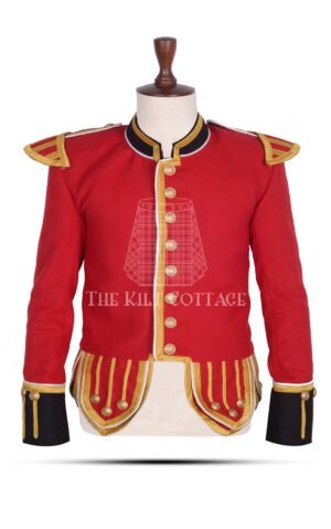 Red Gold Melton Wool Scottish Military Piper Doublet