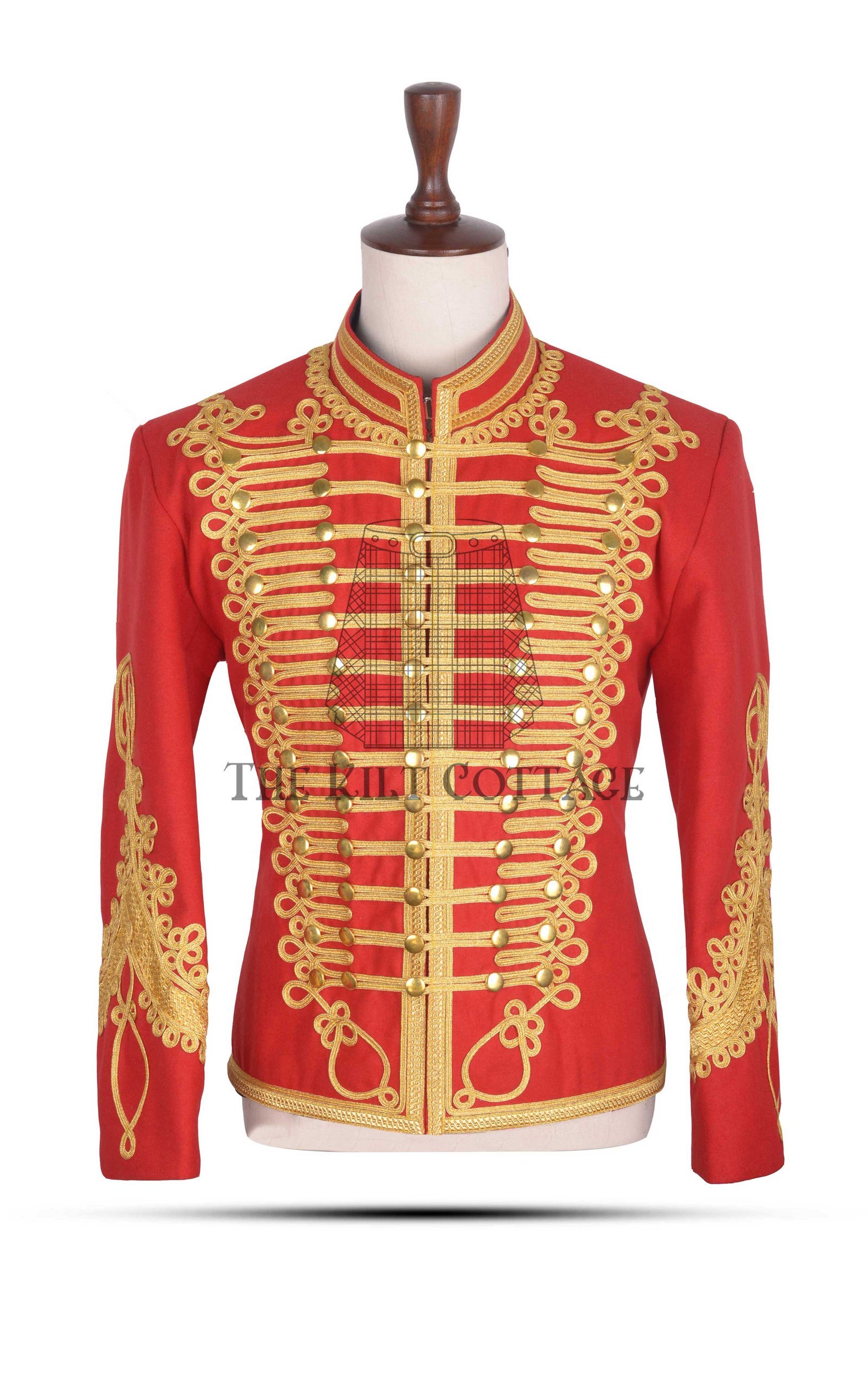 Red-Melton-Wool-Gold-Braided-Military-Renaissance-Jacket-(5) Red Melton Wool Gold Braided Military Renaissance Jacket