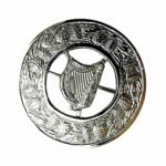 Irish Harp kilt Fly Plaid Brass Antique Finish Scottish Brooch