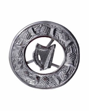 Irish Harp kilt Fly Plaid Chrome Scottish Brooch