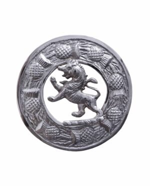 Lion Rampant kilt Fly Plaid Chrome Finish Scottish Brooch