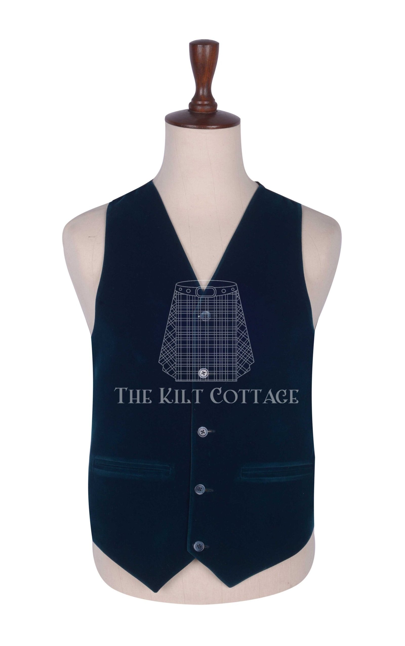 Sea Green Velvet 5 Buttons Argyll Waistcoat