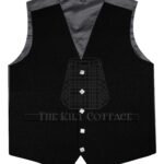 Solid Black Tartan 5 Buttons Argyll Waistcoat